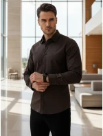 Pánská elegantní hladká tmavě hnědá košile REGULAR FIT FashionStreet DX2685 Pánská elegantní hladká tmavě hnědá košile REGULAR FIT FashionStreet DX2685