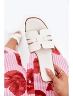 Dámské Pantofle Na Plochém Podpatku S Výřezy Eko Kůže Bílé Ecapus Dámské Pantofle Na Plochém Podpatku S Výřezy Eko Kůže Bílé Ecapus