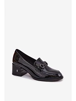 Kožené lakované dámské lodičky na podpatku Vinceza 18116 Černé