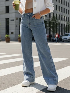 Dámské široké džíny UY2871 modré - FashionStreet