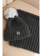 Dámský zimní komplet s bambulí a nákrčníkem grafitový