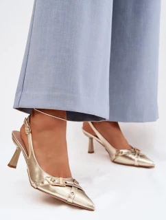 Dámské sandály na podpatku s řemínky a přezkou Zlaté Parina