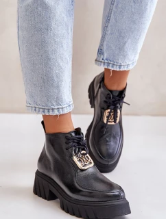 Zazoo 2952 Kožené boty se zlatou ozdobou černé