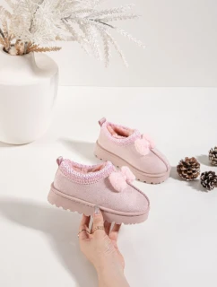 Dětské sněhule s výšivkou a mašlí Růžové Daven