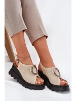 Dámské Kožené Sandály Na Klínu S Ozdobou Béžové Artiker 56C0111