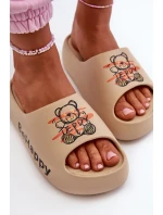 Lehké dámské pantofle na silné podrážce s medvídkem pěna tmavě béžová Serefina