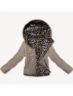 Tmavě béžová krátká volná dámská bunda s panteřím motivem Miss TiTi (25898)