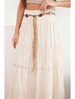 Dámská maxi bavlněná sukně s ažurovým vyšíváním a elastickým pasem béžová