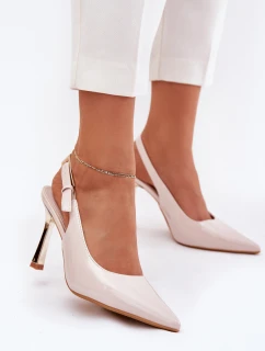 Lakované Lodičky S Otevřenou Patou A Špičatými Špičkami Světle Béžové Rivori