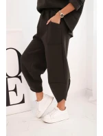 Dámský komplet teplákový z silnějšího materiálu se širokými nohavicemi khaki