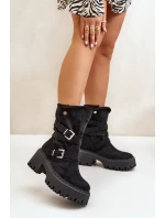 Dámské botky na masivním podpatku s přezkami a páskem černé Nerelisa