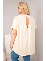 Dámská Plus Size bavlněná halenka s krátkým rukávem béžová