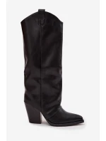 Dámské zateplené kovbojské kozačky na sloupkovém podpatku Mavine – černé Dámské zateplené kovbojské kozačky na sloupkovém podpatku Mavine – černé