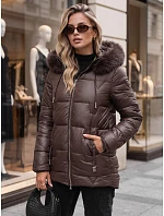 Dámská zimní prošívaná bunda s kapucí, tmavě hnědá, FashionStreet TY5758 Dámská zimní prošívaná bunda s kapucí, tmavě hnědá, FashionStreet TY5758