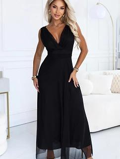 687-1 Elegantní maxi šaty s výstřihem do V a odhalenými zády – černé