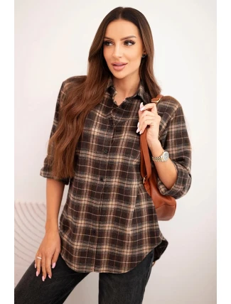 Dámská kostkovaná bavlněná košile s delším zadním dílem hnědá + camelový Dámská kostkovaná bavlněná košile s delším zadním dílem hnědá + camelový