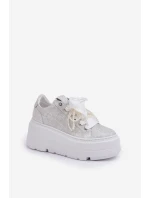 Kožené sneakersy na platformě CheBello 4658 stříbrné