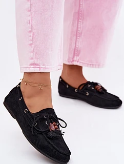 Dámské Mokasyny S Frézlem A Korálky Černé Teresa