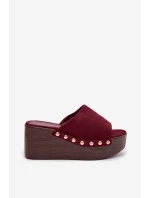 Dámské pantofle na platformě s Zlatými sponami Eko semiš Bordové Helivina