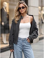 Krátká dámská bomberová bunda s vysokým stojáčkem, černá, FashionStreet TY5847