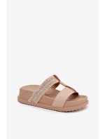 Dámské platformové pantofle se pásky a zlatým detailem Béžové Tahlia