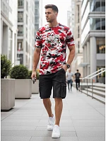 Klasické pánské tričko v kamuflážovém vzoru s červeno-bílým potiskem FashionStreet NX2003R Klasické pánské tričko v kamuflážovém vzoru s červeno-bílým potiskem FashionStreet NX2003R