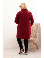 Dámský elegantní plášť Plus Size s límcem a velkými kapsami bordový Dámský elegantní plášť Plus Size s límcem a velkými kapsami bordový