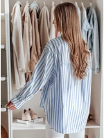 Dámské oversize tričko s prodlouženým zadním dílem SAMONE v modrobílých pruzích FashionStreet DY0461 Dámské oversize tričko s prodlouženým zadním dílem SAMONE v modrobílých pruzích FashionStreet DY0461