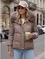 Dámská prošívaná bunda s kožešinovou kapucí, béžová, FashionStreet TY5893 Dámská prošívaná bunda s kožešinovou kapucí, béžová, FashionStreet TY5893