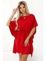 287-35 SOFIA Motýlí šaty se zavazováním v pase - ČERVENÉ