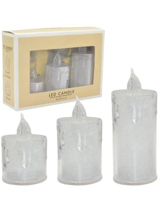 SADA 3 DEKORATIVNÍCH LED SVÍČEK TEPLÁ BÍLÁ