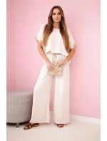 Viskózový komplet se zlatým lemováním béžový