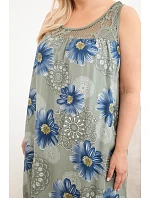 Dámské viskózové šaty Plus Size s květinovým vzorem a krajkovým výstřihem khaki
