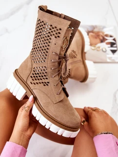 Pracovní kožené vysoké boty Nicole svetlě hnědá 2706