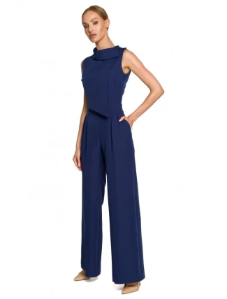 M702 Overal bez rukávů s límečkem - tmavě modrá