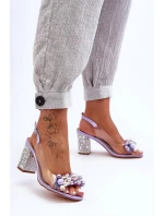 Průhledné stylové sandály na klínku fialové SBarski