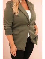 Dámská viskózová blazer Plus Size s dlouhým rukávem a límcem khaki Dámská viskózová blazer Plus Size s dlouhým rukávem a límcem khaki
