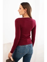 Dámský viskózový svetr s kulatým výstřihem a přiléhavým střihem bordový