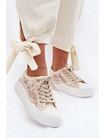 Dámské tenisky s krajkou na platformě Lee Cooper LCW-26-44-4481 Béžové Dámské tenisky s krajkou na platformě Lee Cooper LCW-26-44-4481 Béžové