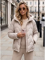 Dámská prošívaná bunda s kapucí, béžová, FashionStreet TY5945 Dámská prošívaná bunda s kapucí, béžová, FashionStreet TY5945