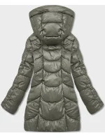 Volná dámská zimní bunda v khaki barvě z ekologické kůže (AG2-J90)