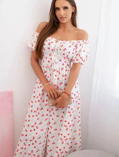 Dámské maxi šaty s květinami a nabíračkami bílý