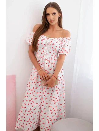 Dámské maxi šaty s květinami a nabíračkami bílý