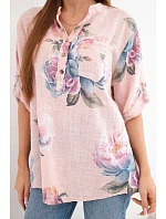 Dámská halenka z bavlny s květinovým vzorem pudrově růžová