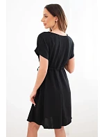Dámské šaty s krátkým rukávem a vázáním v pase černá
