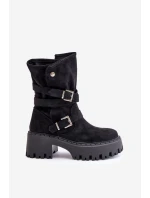 Dámské botky na masivním podpatku s přezkami a páskem černé Nerelisa