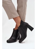 Kožené zimní kotníčkové boty na podpatku Černé Ivessara