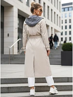 Dámský dvouřadý trenčkot s kapucí světle béžový FashionStreet TY5655