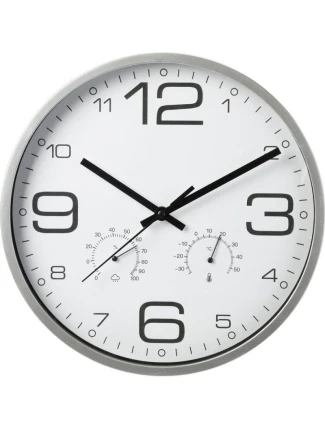 NÁSTĚNNÉ HODINY 30 CM S TEPLOMĚREM STŘÍBRNÉ
