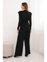 Dámský bavlněný komplet s blůzou a širokými kalhotami černý